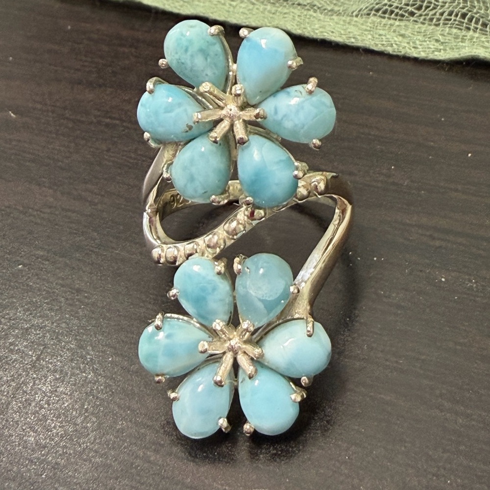 Larimar & Sterling Silver Flower Statement Ring